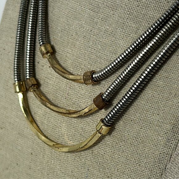 Charming Charlie 3 Tier Necklace Mixed Metal Silver Tone Snake Chain Gold Tone - Picture 5 of 9